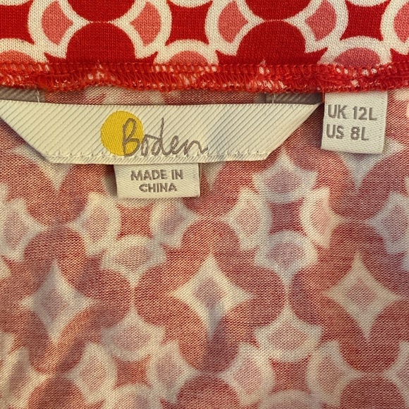 Boden Edie Jersey Swing Skirt w Pockets Red Pink Geometric Size 8 LONG - Picture 2 of 7